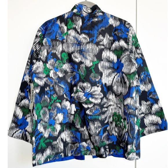 Chicos Silk Jacket Reversible Floral Blue Size 0 (Small) NWT 3/4 Sleeves - Picture 3 of 6